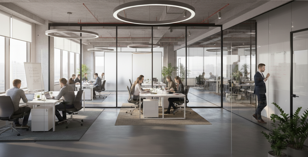 перегородки та двері скляні