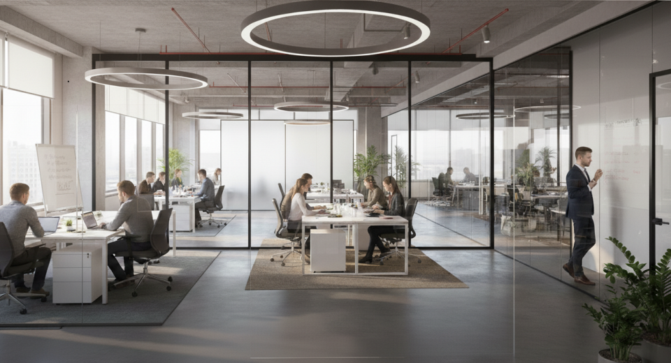 перегородки та двері скляні